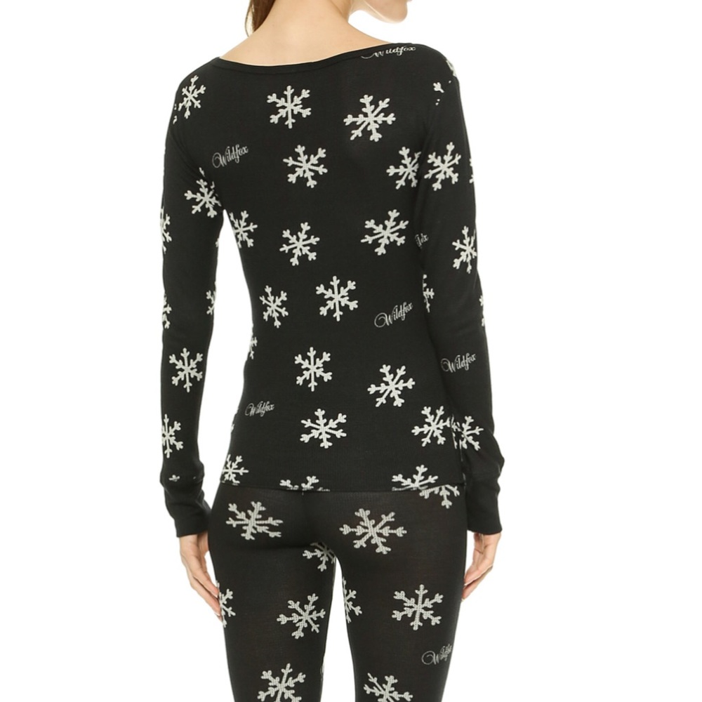 Wildfox Black Snowflake Pattern Thermal Shirt Top - image 6